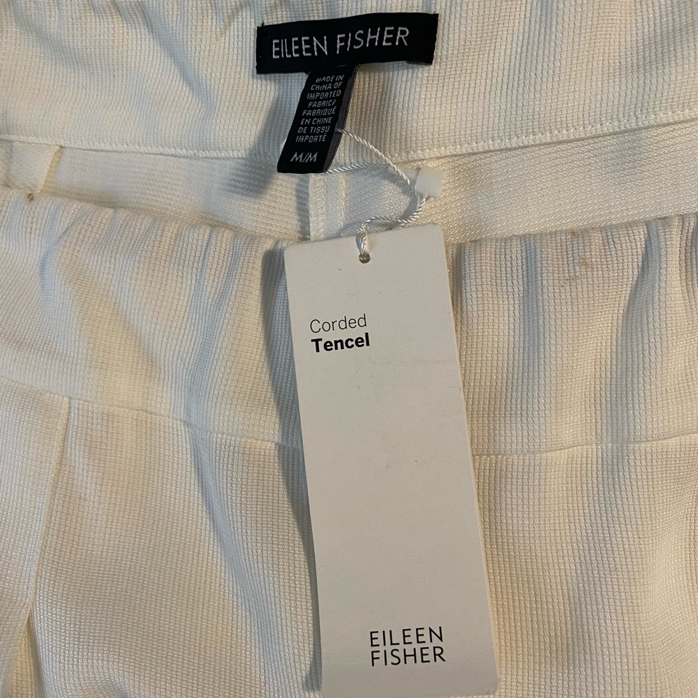 Eileen Fisher Corded Tencel Ivory pleat front wide leg pants. M NWT - Picture 5 of 5